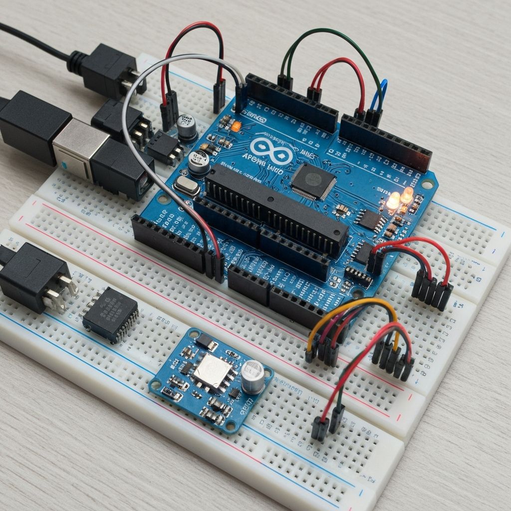 Arduino Uno z breadboard i sensorami