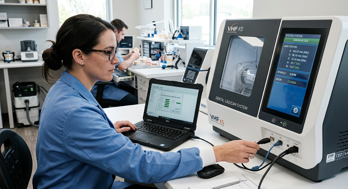 Diagnostyka elektroniki i sterowania frezarki dentystycznej CAD/CAM za pomocą komputera serwisowego