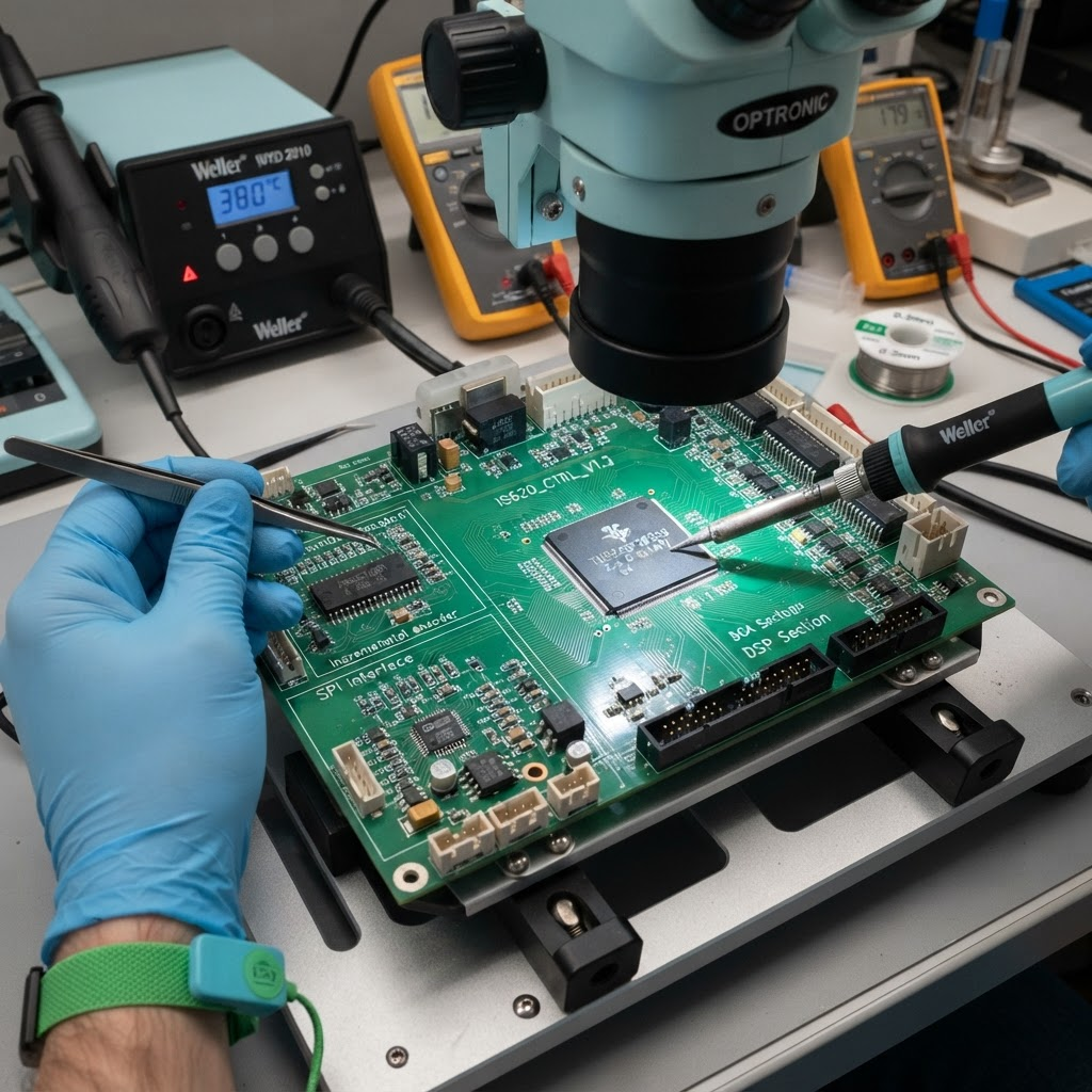 Naprawa płyty DSP serwonapędu Inovance IS620 – BGA, enkoder absolutny, EtherCAT – serwis ACORE