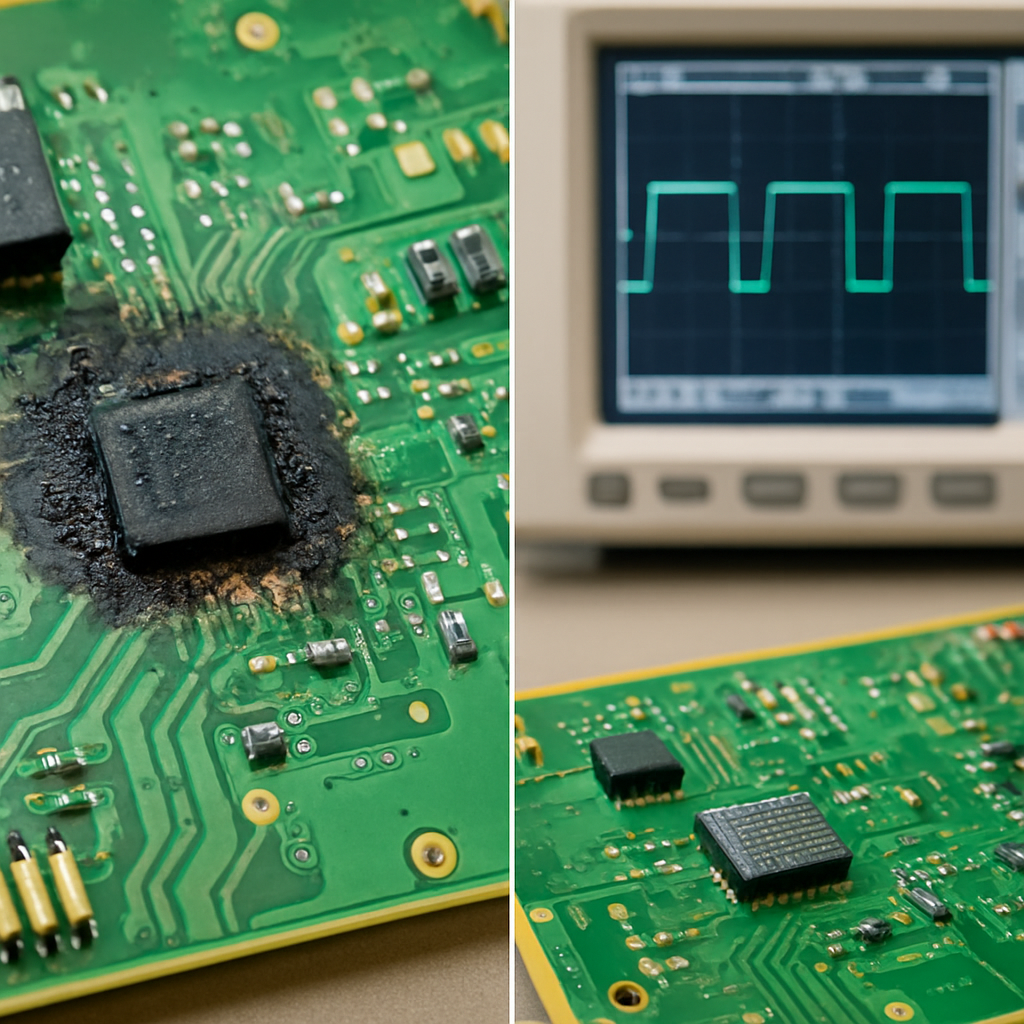 Naprawa komponentowa płyty PCB serwonapędu CNC – wymiana IGBT, BGA reball, SMD – serwis Acore