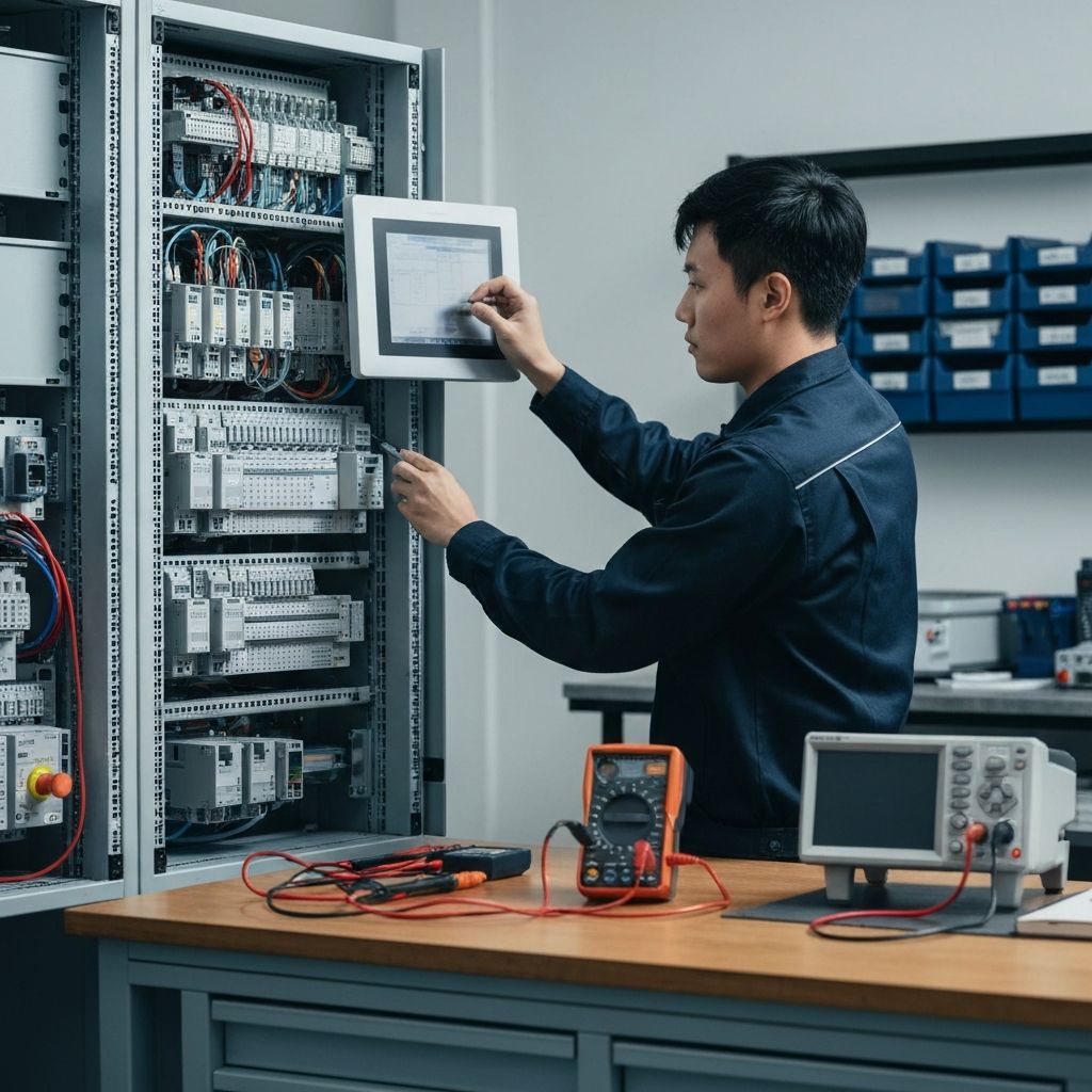 Serwis automatyki przemysłowej – technik przy konserwacji szafy sterowniczej