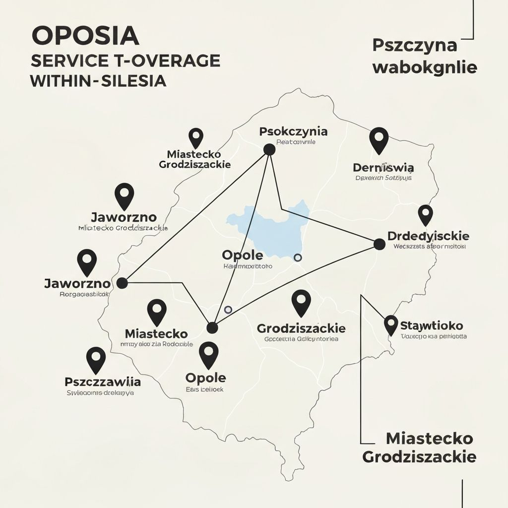 Mapa zasięgu serwisu sterowników Śląsk – Katowice, Gliwice, Rybnik i okolice