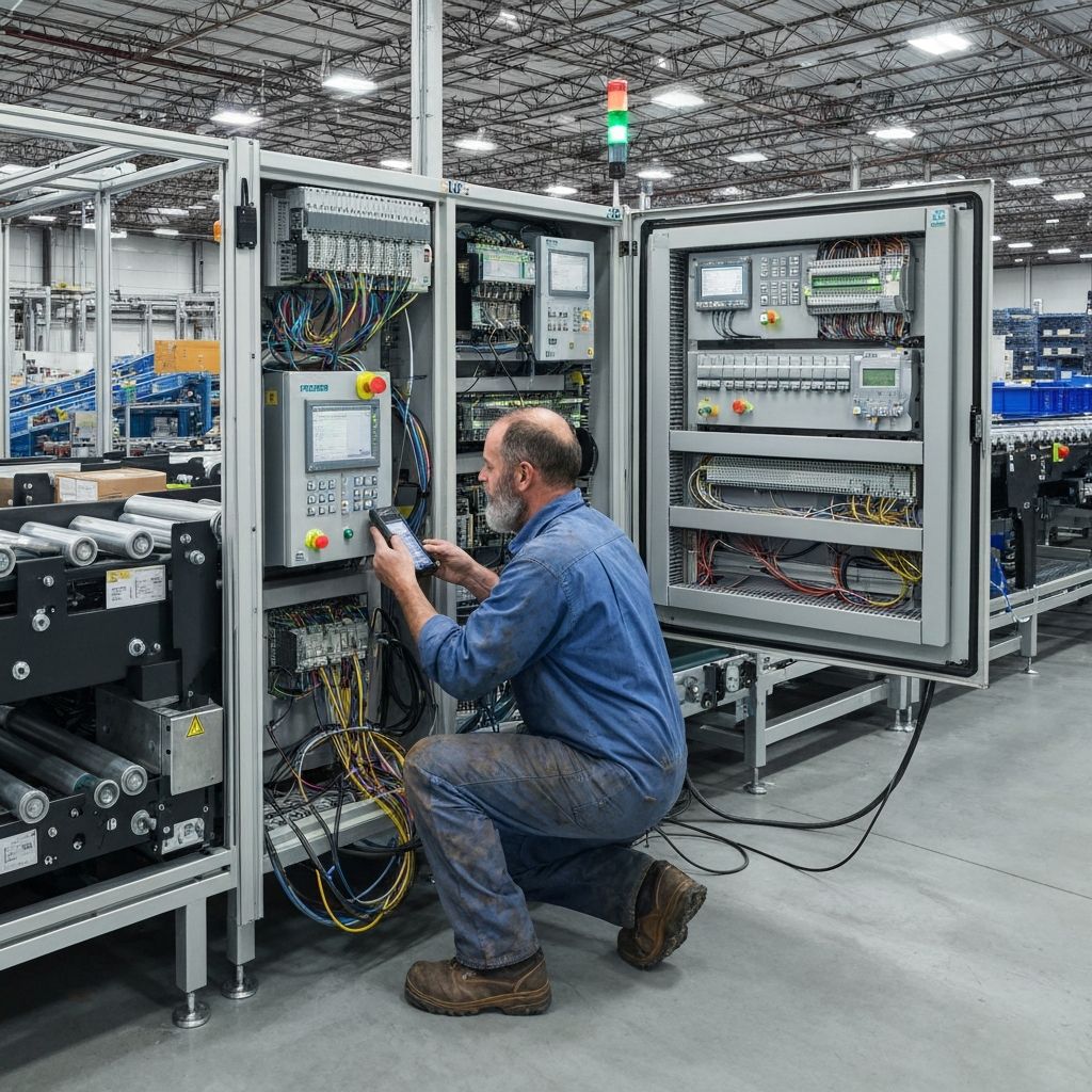 Naprawa sterownika systemu sortowania – szafa PLC i falowniki