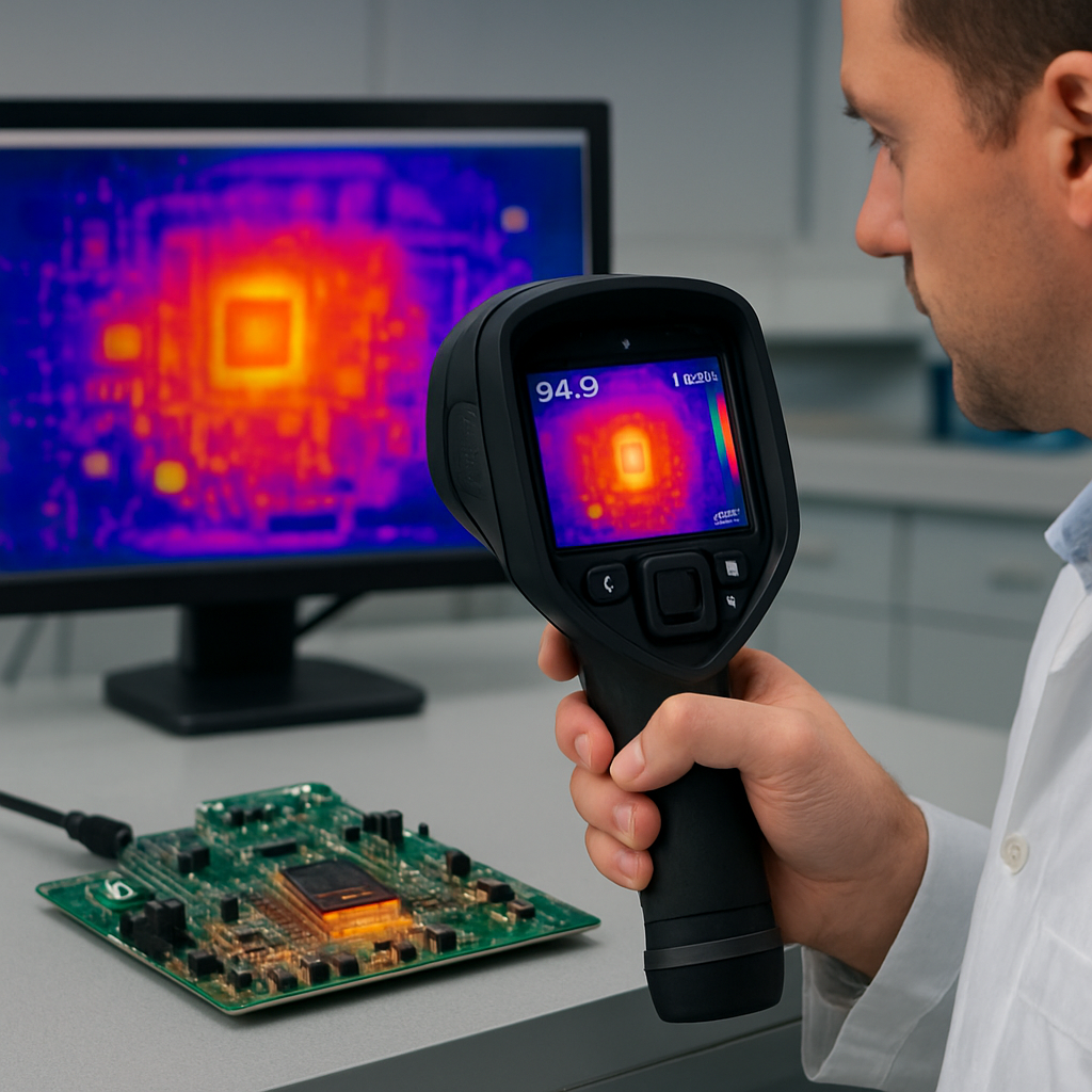 Termografia IR inspekcja płyty PCB pod napięciem – wykrywanie przegrzewających się komponentów hot-spot